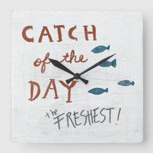 Coastal Art Catch of the day Square Wall Clock