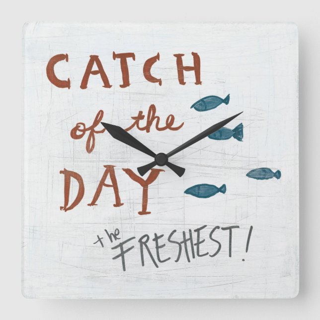 Coastal Art | Catch of the day Square Wall Clock (Front)