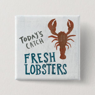 Coastal Art   Fresh Lobsters 2 Inch Square Button