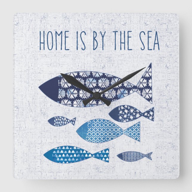 Coastal Art | Home is By the Sea Square Wall Clock (Front)