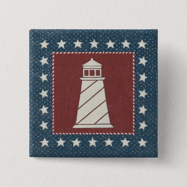 Coastal Art | Lighthouse on Red 2 Inch Square Button (Front)