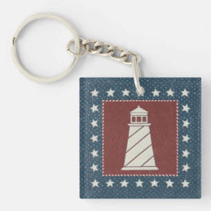 Coastal Art   Lighthouse on Red Keychain