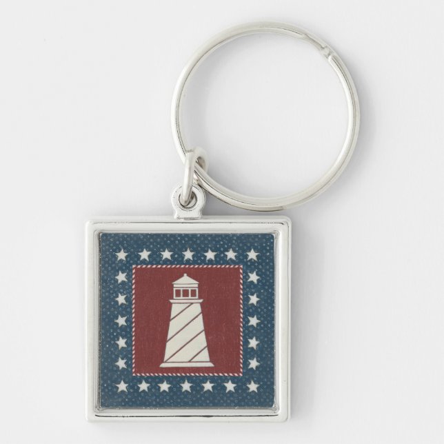Coastal Art | Lighthouse on Red Keychain (Front)