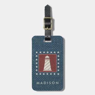 Coastal Art   Lighthouse on Red Luggage Tag