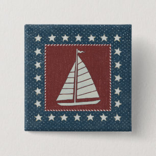 Coastal Art Sailboat on Red 2 Inch Square Button