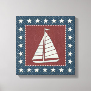 Coastal Art Sailboat on Red Canvas Print