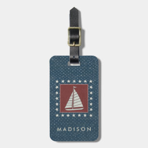 Coastal Art   Sailboat on Red Luggage Tag