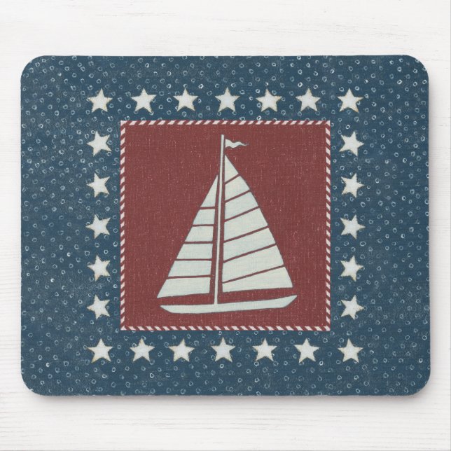Coastal Art | Sailboat on Red Mouse Pad (Front)