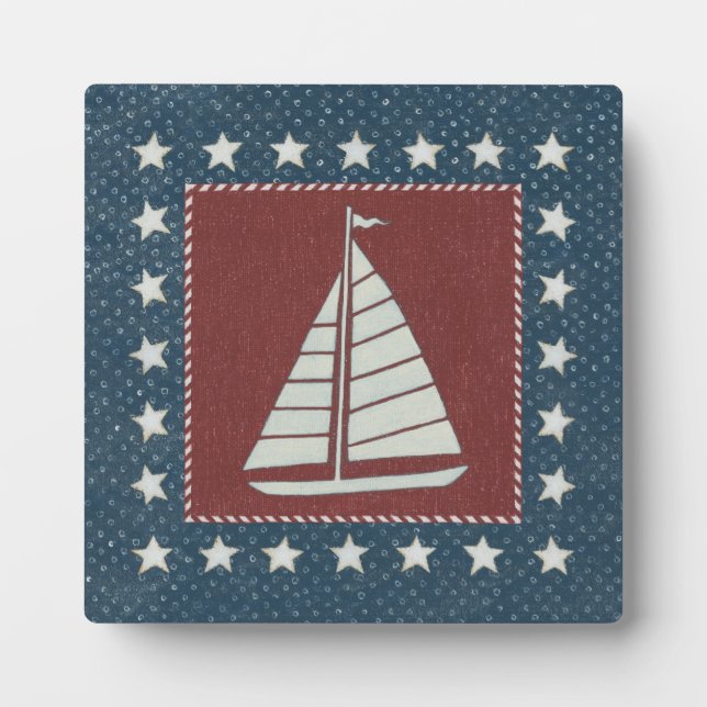 Coastal Art | Sailboat on Red Plaque (Front)