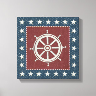 Coastal Art Ship wheel on Red Canvas Print