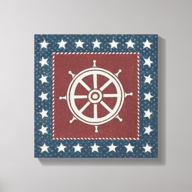 Coastal Art | Ship wheel on Red Canvas Print (Front)