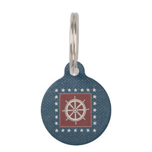 Coastal Art   Ship wheel on Red Pet Tag
