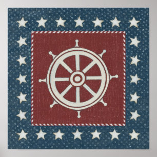 Coastal Art   Ship wheel on Red Poster