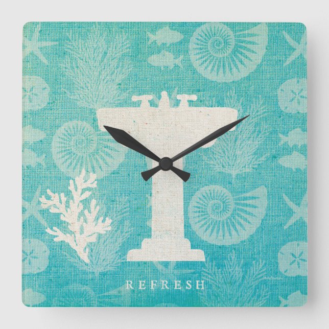 Coastal Artwork | Bathroom Sink Square Wall Clock (Front)