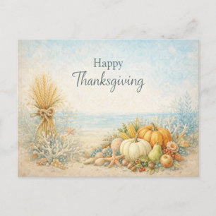 Coastal Autumn Happy Thanksgiving Harvest  Holiday Postcard