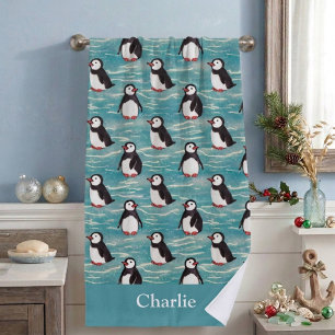 Coastal Baby Penguin Kids Beach Towel