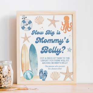 Coastal Baby Shower How Big is Her Belly Poster