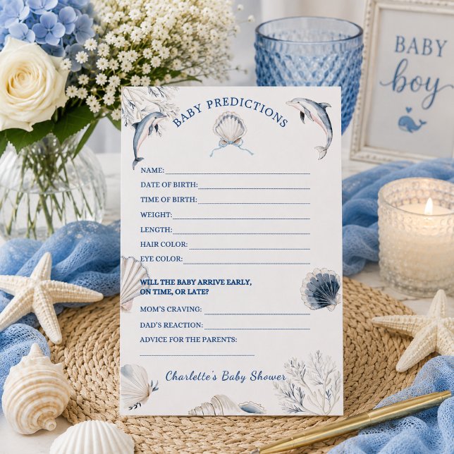 Coastal Baby Shower Predictions Game (Coastal Baby Shower Boy Predictions Game card)