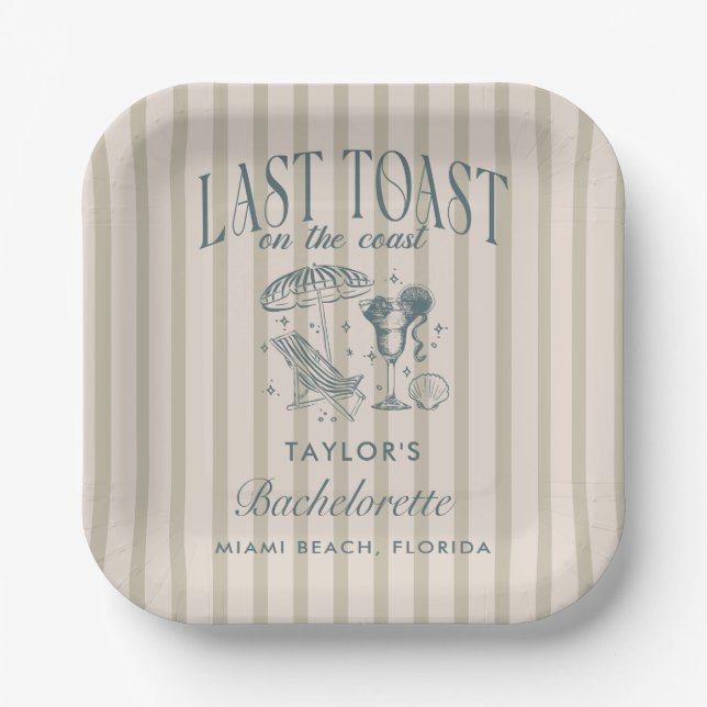 Coastal Bachelorette Cocktail Party Navy Paper Plate (Front)