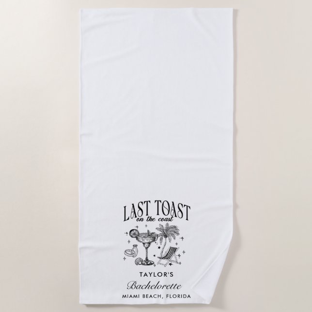 Coastal Bachelorette Modern Cocktail Party Black Beach Towel (Front)