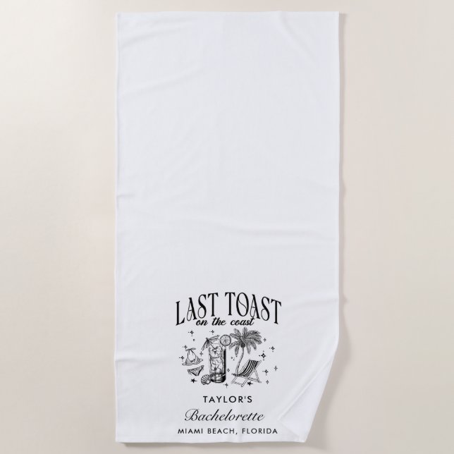 Coastal Bachelorette Modern Cocktail Party Black Beach Towel (Front)