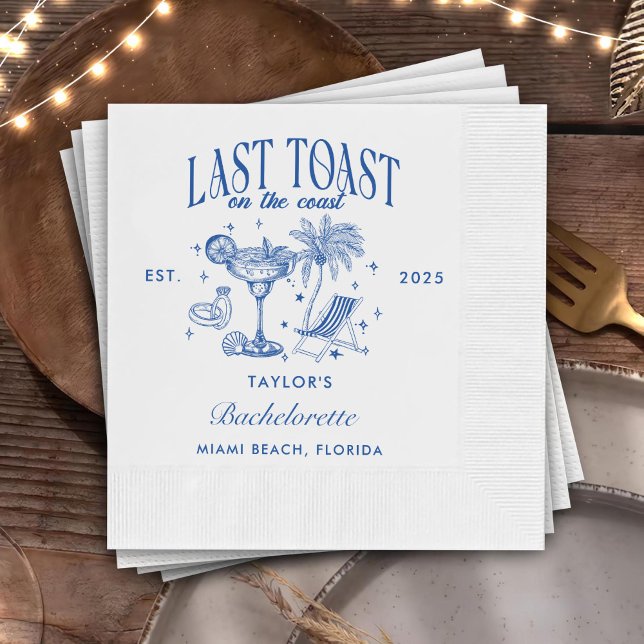 Coastal Bachelorette Modern Cocktail Party Blue Napkin (Creator Uploaded)