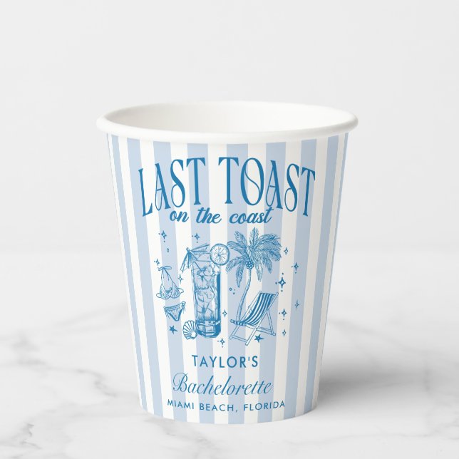 Coastal Bachelorette Modern Cocktail Party Blue Paper Cups (Front)