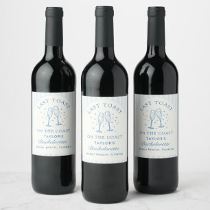 Coastal Bachelorette Modern Cocktail Party Blue Wine Label