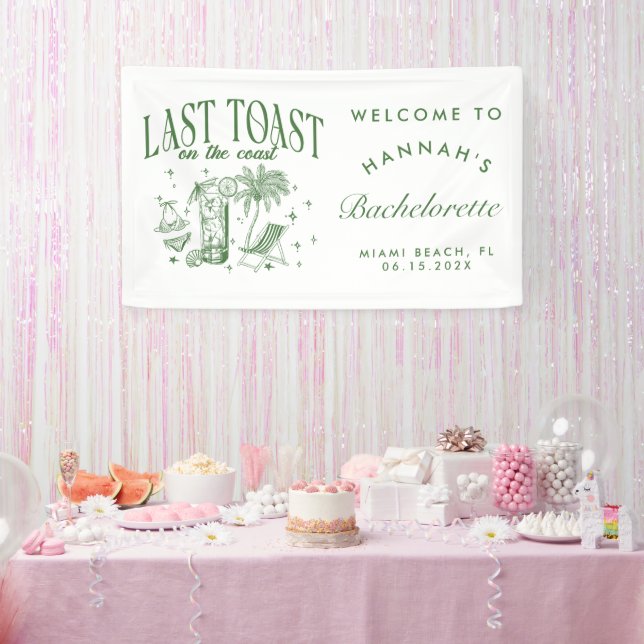 Coastal Bachelorette Modern Cocktail Party Green Banner (Party)