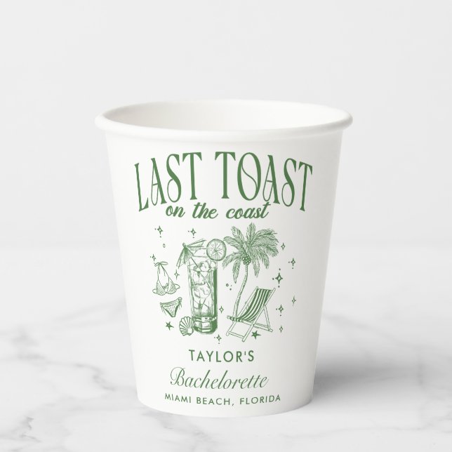 Coastal Bachelorette Modern Cocktail Party Green Paper Cups (Front)