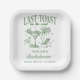 Coastal Bachelorette Modern Cocktail Party Green Paper Plate