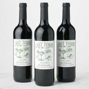 Coastal Bachelorette Modern Cocktail Party Green Wine Label