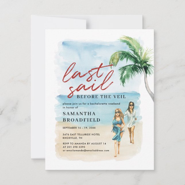 Coastal Bachelorette Weekend Itinerary and Party Invitation (Front)