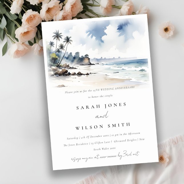 Coastal Bali Beach Palm Trees Wedding Anniversary Invitation (Creator Uploaded)