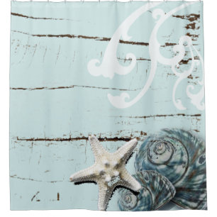 Coastal barn wood aqua blue starfish seashells