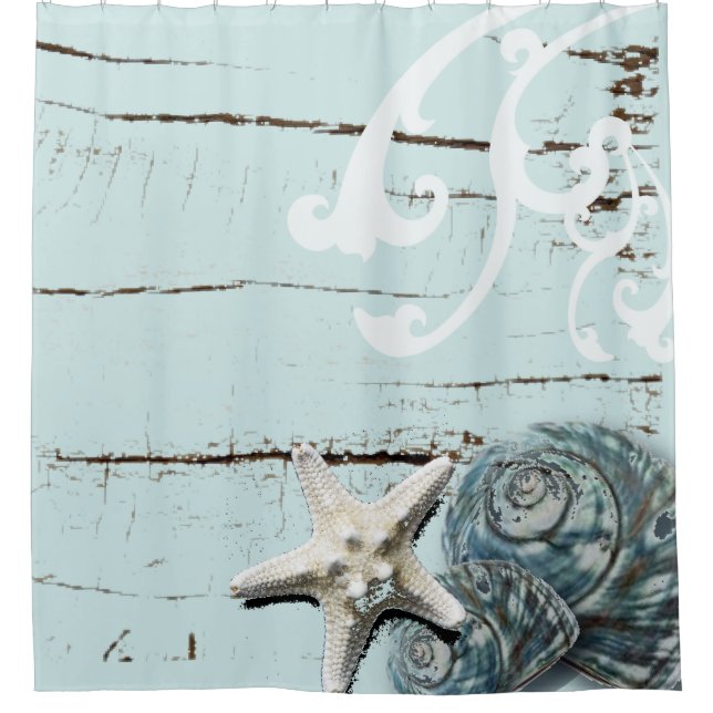 Coastal barn wood aqua blue starfish seashells (Front)