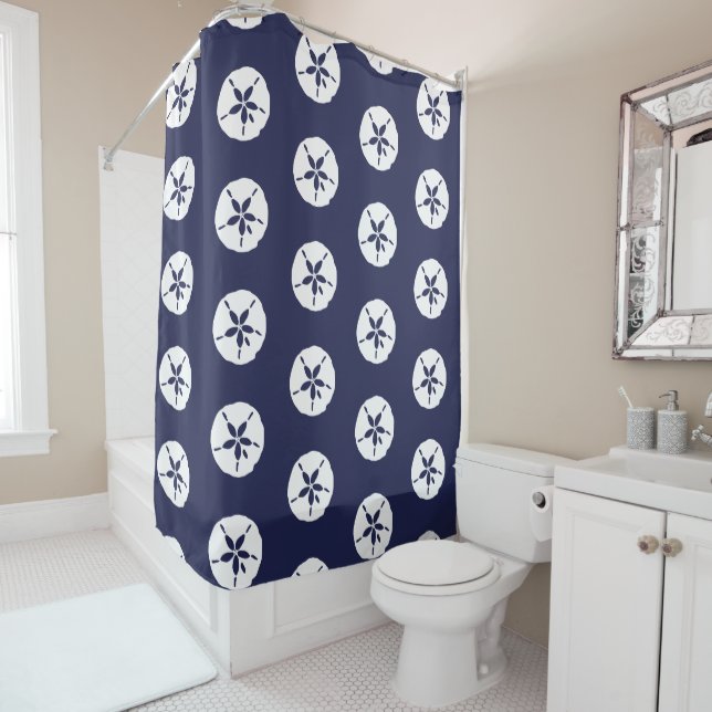 Coastal Bathroom Blue White Sand Dollar Sea Shell (In Situ)