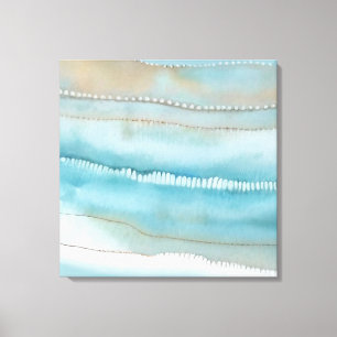 Coastal Beach Abstract Blue Sea Sand Watercolor Ca Canvas Print