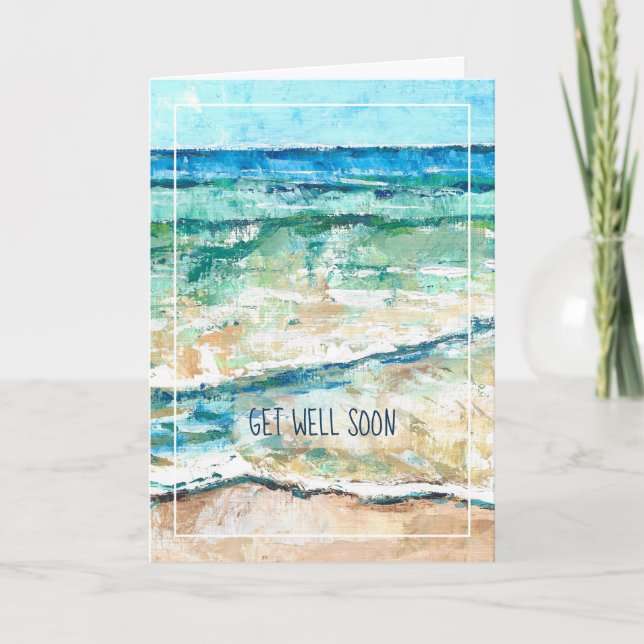 Coastal Beach Abstract Painted Art Get Well Soon C Card (Front)
