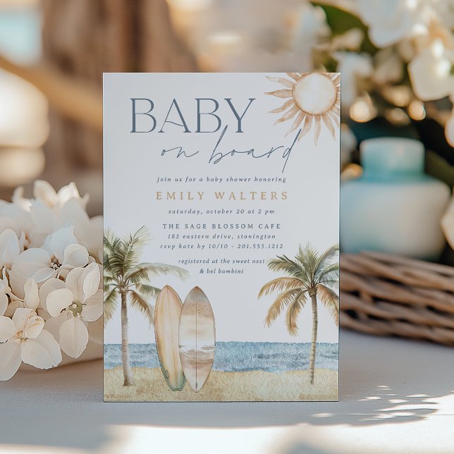 Coastal Beach "Baby on Board" Surfer Baby Shower Invitation (Creator Uploaded)