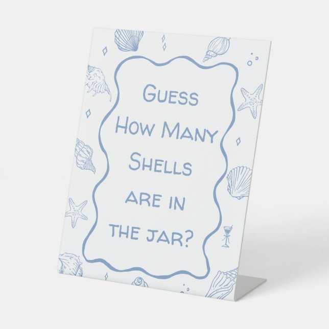Coastal Beach Baby Shower Guess How Many Shells  Pedestal Sign (Front)