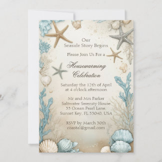 Coastal Beach Beige Sand Housewarming Celebration Invitation