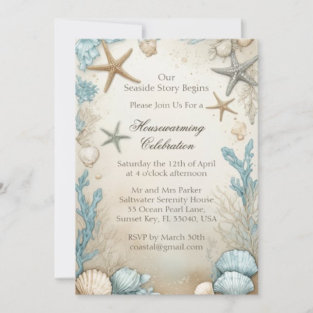 Coastal Beach Beige Sand Housewarming Celebration  Invitation (Front)