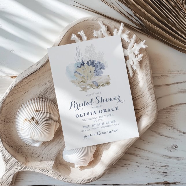 Coastal Beach blue seashell bridal shower Invitation (Creator Uploaded)