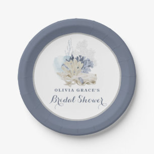 Coastal Beach blue seashell bridal shower Paper Plate