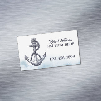 Coastal Beach Blue Yacht Boat Ship Anchor Nautical Magnetic Business Card