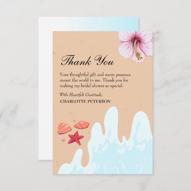 Coastal Beach Bridal Shower  Thank You Card (Front/Back)