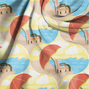 Coastal Beach Chairs Illustrated Pattern Fabric