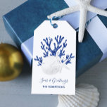 Coastal Beach Christmas Navy Blue Glitter Gift Tags<br><div class="desc">These personalized coastal Christmas gift tags feature a white sand dollar and 2 white starfish on navy blue glitter coral,  and the beachy holiday message “seas & greetings.” *If you would like this design on more products or need design help,  please contact me through Zazzle Chat.</div>