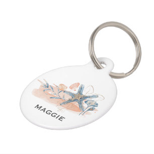 Coastal Beach Coral Monogram ID Dog Tag